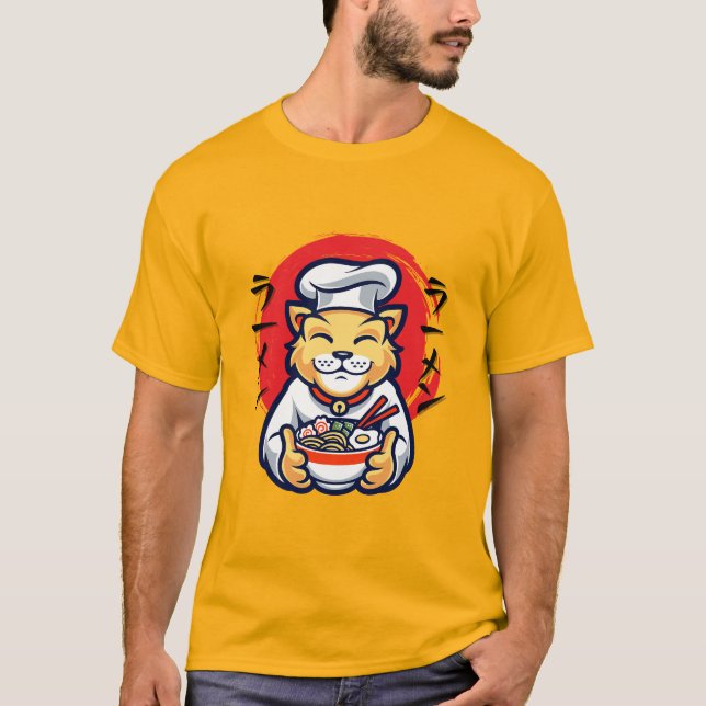Neko Cat Japanischer Koch Niedlich Kawaii T-Shirt (Vorderseite)