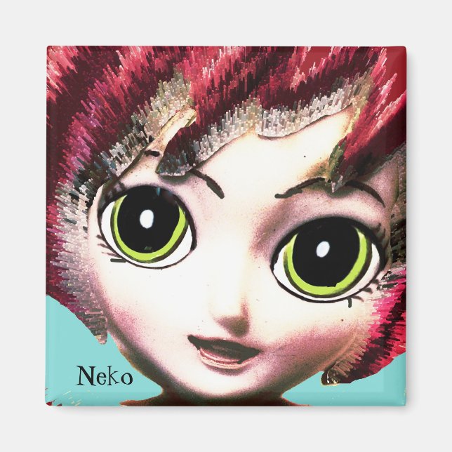 Neko Girl 1, farbenfrohe Fantasie Art, Magnet (Vorne)