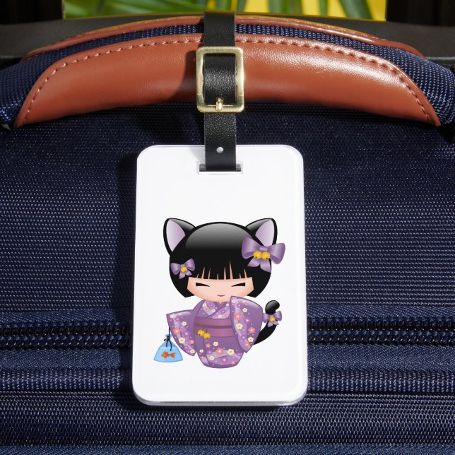 Neko Kokeshi Doll - Cat Ears Geisha Girl Gepäckanhänger (Vorderseite Insitu 2)