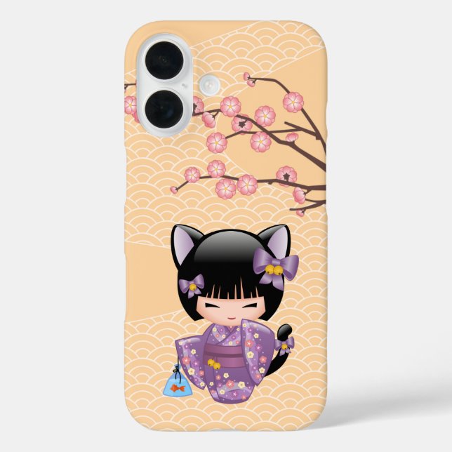 Neko Kokeshi Doll - Cat Ears Geisha Girl iPhone 16 Hülle (Rückseite)