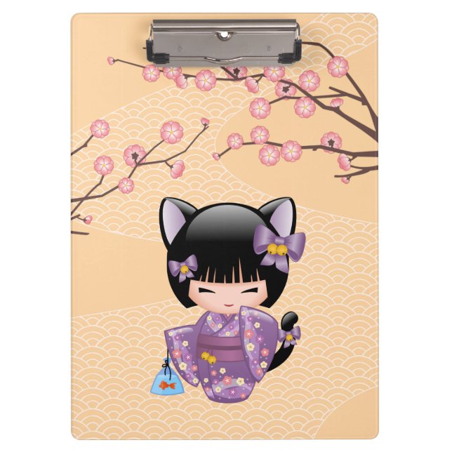 Neko Kokeshi Doll - Cat Ears Geisha Girl Klemmbrett (Vorderseite)