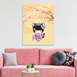 Neko Kokeshi Doll - Cat Ears Geisha Girl Leinwanddruck