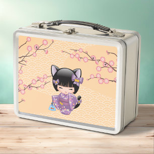 Neko Kokeshi Doll - Cat Ears Geisha Girl Metall Brotdose