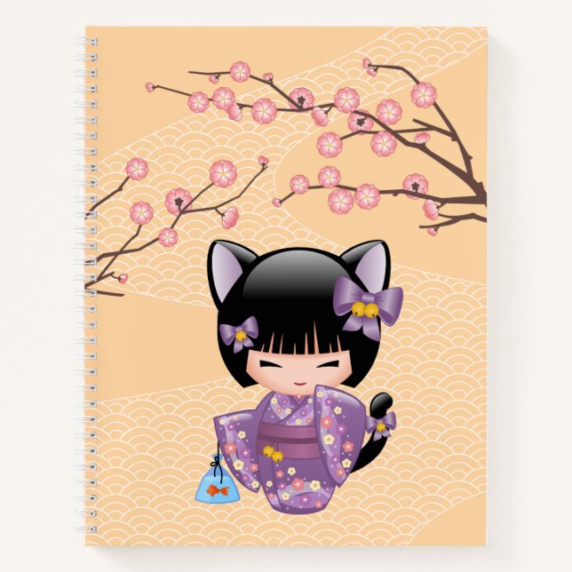Neko Kokeshi Doll - Cat Ears Geisha Girl Notizbuch (Vorderseite)