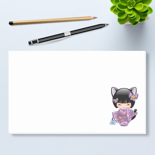 Neko Kokeshi Doll - Cat Ears Geisha Girl Post-it Klebezettel (Von Creator hochgeladen)