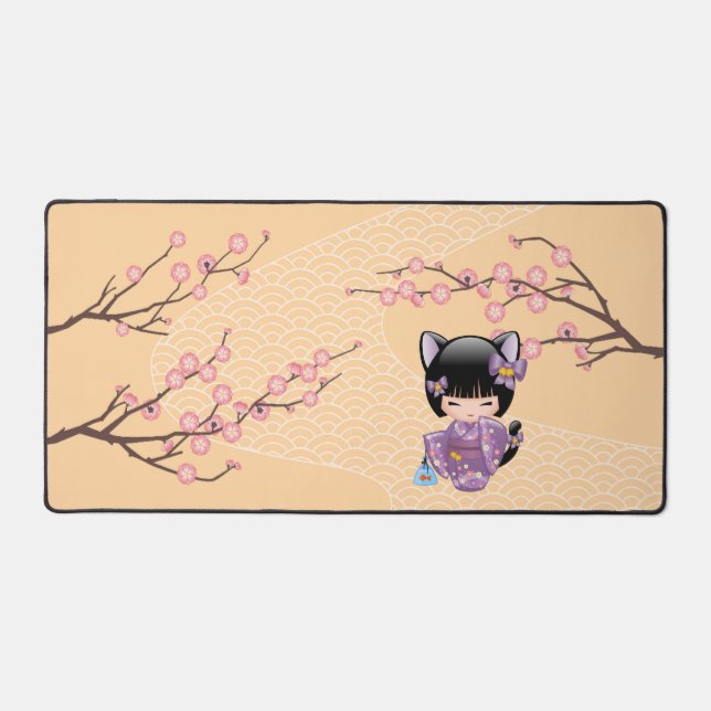 Neko Kokeshi Doll - Cat Ears Geisha Girl Schreibtischunterlage (Vorderseite)