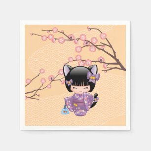 Neko Kokeshi Doll - Cat Ears Geisha Girl Serviette