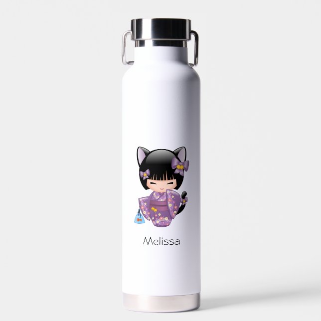 Neko Kokeshi Doll - Cat Ears Geisha Girl Trinkflasche (Vorne)