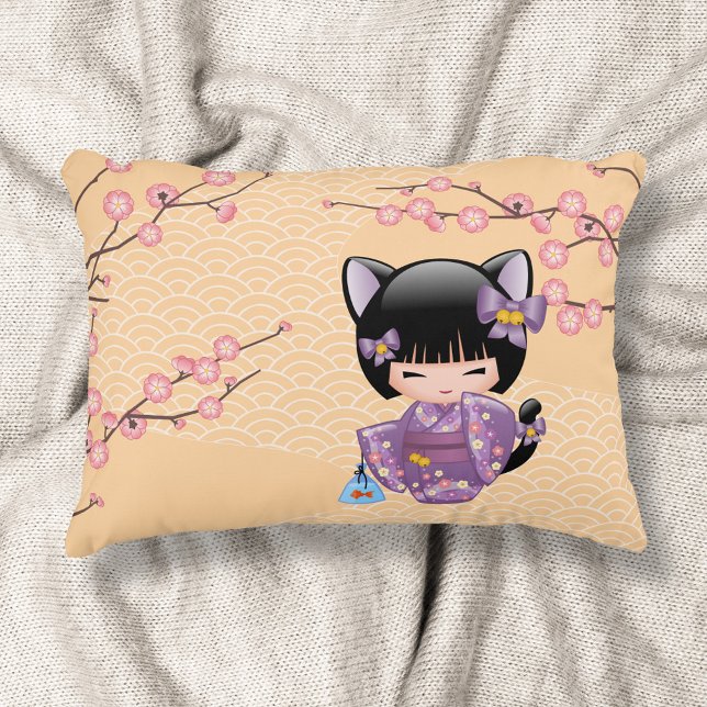 Neko Kokeshi Doll - Cat Ears Geisha Girl Zierkissen (Von Creator hochgeladen)