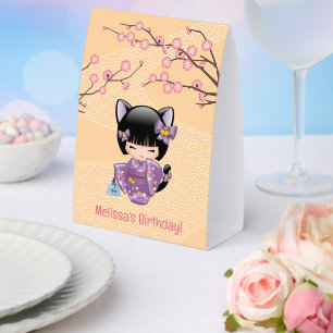 Neko Kokeshi Katze Ohr Geisha Mädchen Gelb Tischaufsteller