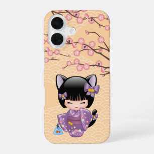 Neko Kokeshi Puppe - Katze Ohren Geisha Mädchen iPhone 16 Hülle