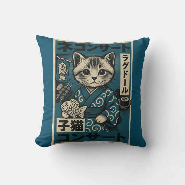 Neko Noodle Nights Kissen (Vorderseite)