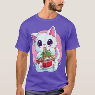 Neko Ramen Noodles Shirt Women Girls, Kawaii Anime