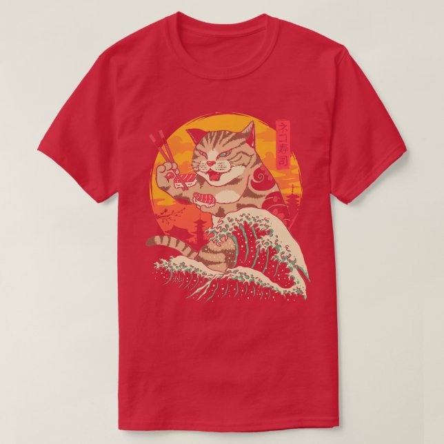 Neko Sushi Welle  T-Shirt (Design vorne)