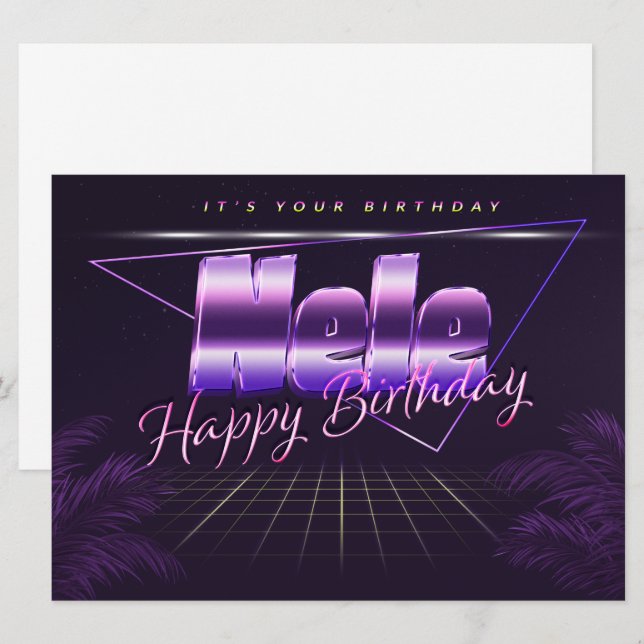 Nele Name Vorname lila retro Karte Geburtstag (Vorne/Hinten)