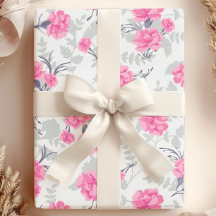 Nelke Floral Pink & Grau Geschenkpapier