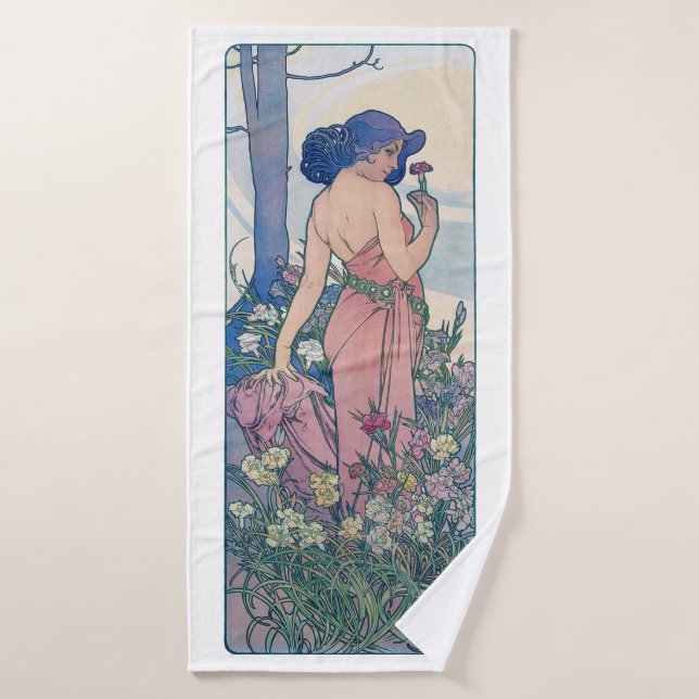 Nelke (vier Blume), Alphonse Mucha Badehandtuch (Badehandtuch)