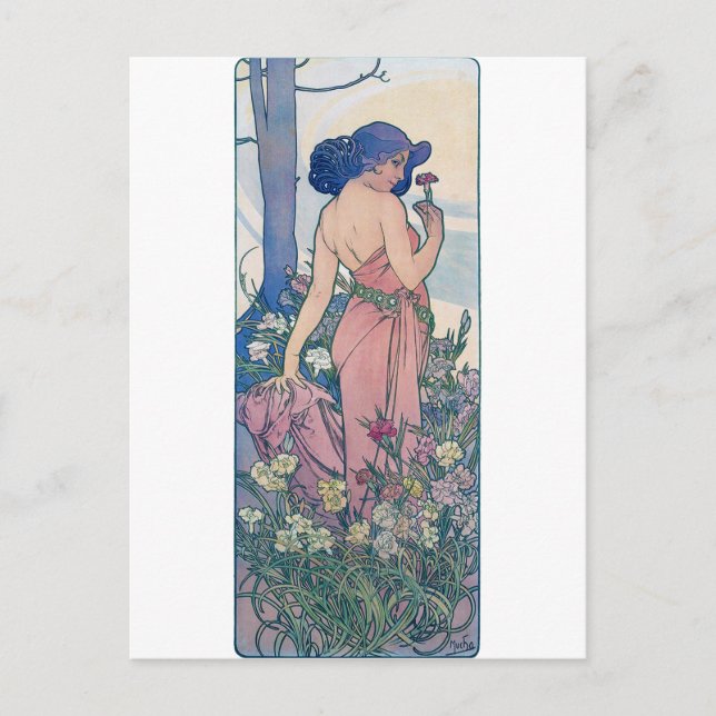 Nelke (vier Blume), Alphonse Mucha Postkarte (Vorderseite)