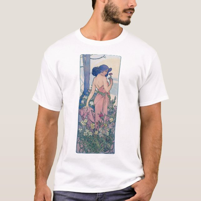 Nelke (vier Blume), Alphonse Mucha T-Shirt (Vorderseite)