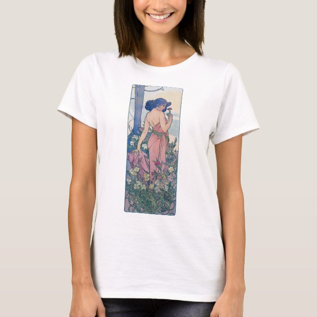Nelke (vier Blume), Alphonse Mucha T-Shirt (Vorderseite)