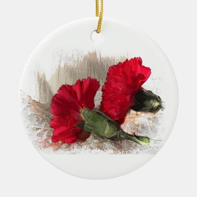 Nelken auf Brocade Keramikornament (Vorne)