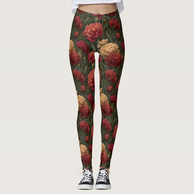Nelken-Blumen-Turnhalle Nelken-Thema Leggings (Vorderseite)