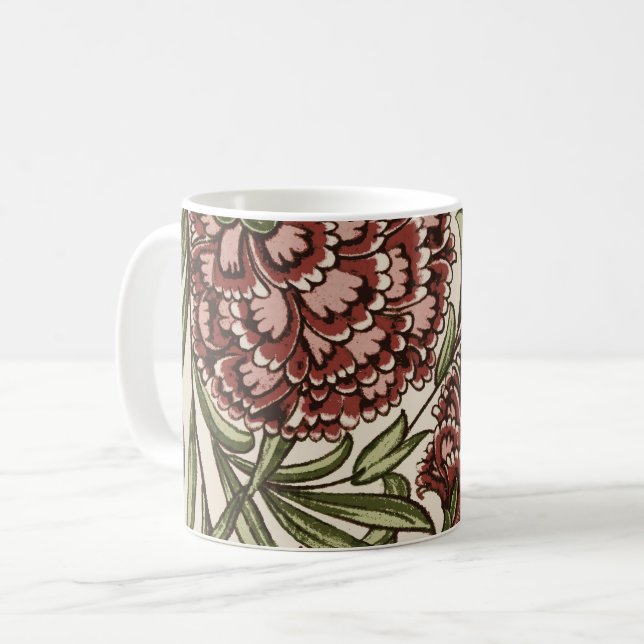 Nelken-Blumenfliese Antik Rustikal De Morgan Kunst Kaffeetasse (Vorderseite Links)
