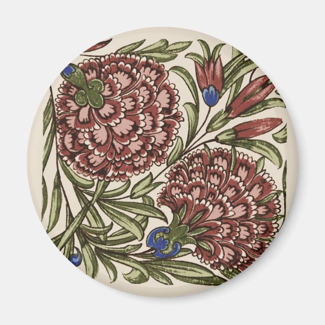 Nelken-Blumenfliese Antik Rustikal De Morgan Kunst Magnet (Vorne)