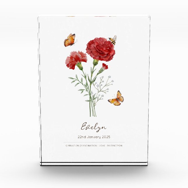 Nelken-Geburtsmonatsblume Fotoblock (Vorderseite)