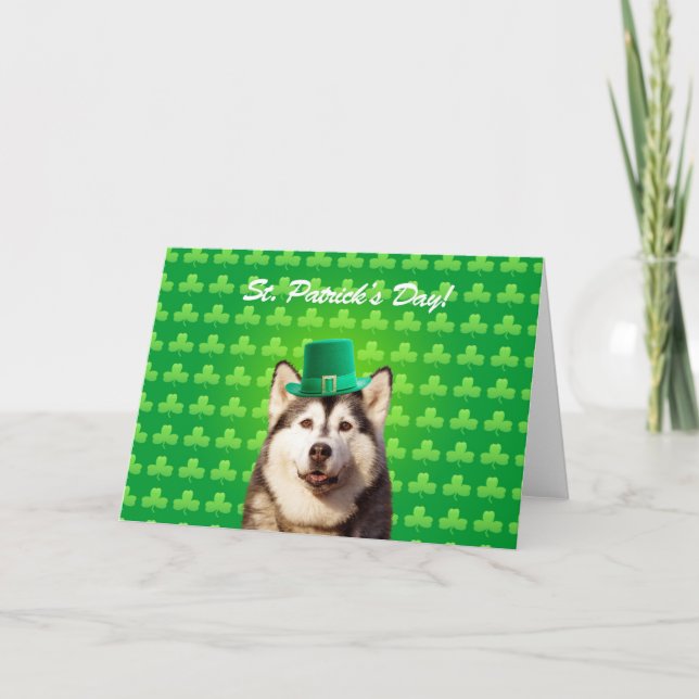 Nelken-Gruß-Karte Husky-St. Patricks Tages Karte (Vorderseite)