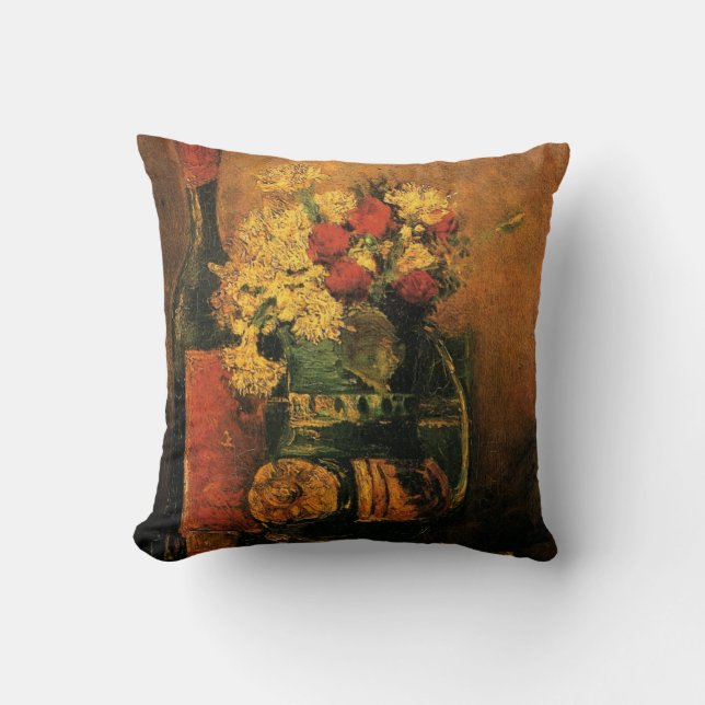 Nelken, Rose und Flaschen von Vincent van Gogh Kissen (Vorderseite)