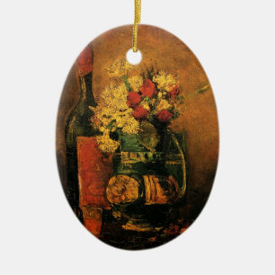 Nelken, Rosen und eine Flasche von Vincent van Gog Keramik Ornament