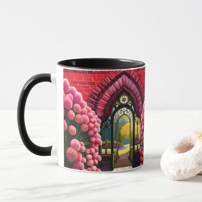 Nelken und Tor: Willkommen im Geheimgarten Tasse (Mit Donut)