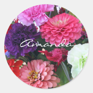 Nelken und Zinnia-Blume Runder Aufkleber
