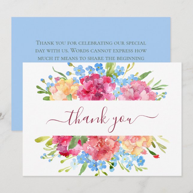 Nelken & Vergiss mich Nots Hochzeit Dankeskarte (Vorne/Hinten)