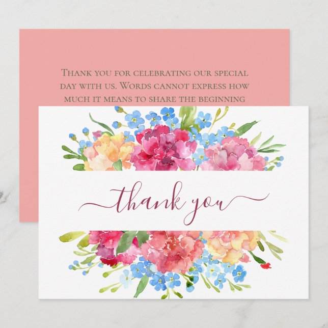 Nelken & Vergiss mich Nots Hochzeit Dankeskarte (Vorne/Hinten)