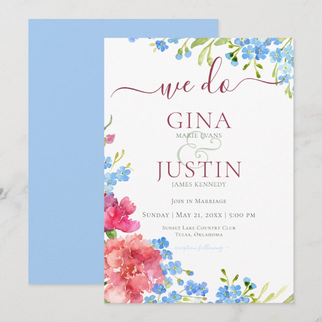 Nelken & Vergiss mich Nots Hochzeit Einladung (Vorne/Hinten)