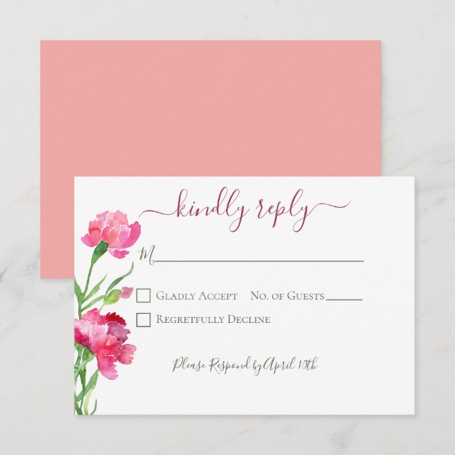 Nelken & Vergiss mich Nots Hochzeit RSVP Karte (Vorne/Hinten)