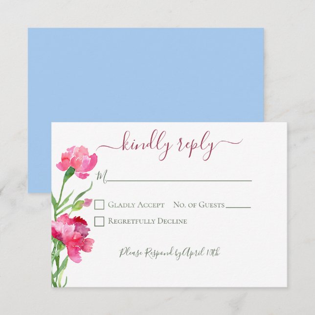 Nelken & Vergiss mich Nots Hochzeit RSVP Karte (Vorne/Hinten)