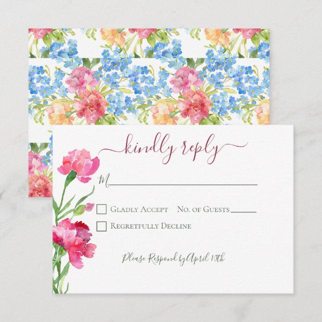 Nelken & Vergiss mich Nots Hochzeit RSVP Karte (Vorne/Hinten)