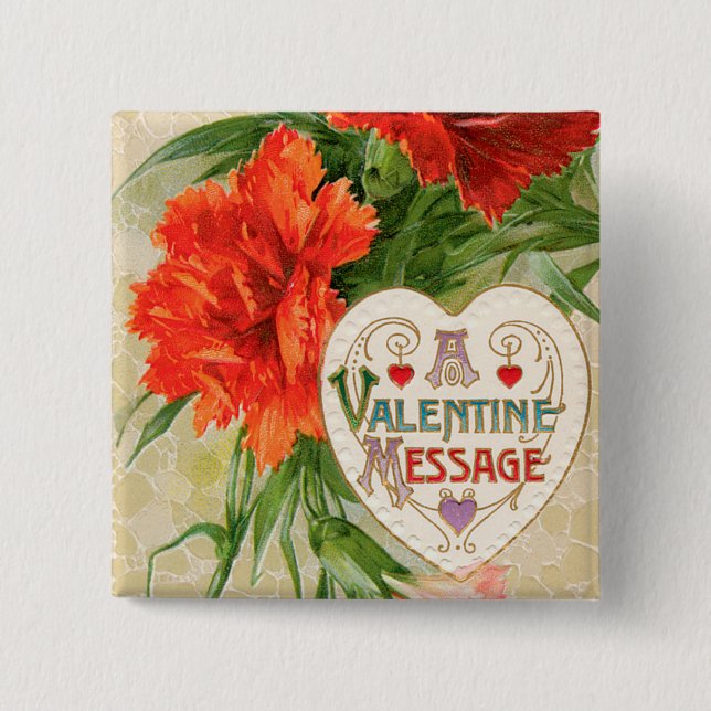 Nelkenblumen, alte Valentinstagsbotschaft Button (Vorderseite)