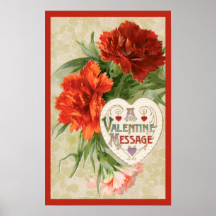 Nelkenblumen, alte Valentinstagsbotschaft Poster