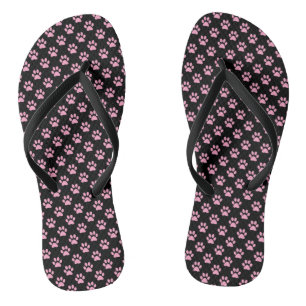 Nelkenrosa Tierpfotenabdrücke auf Schwarz Flip Flops
