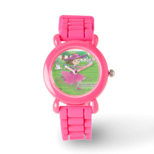 Nellie mit Kaninchen und Fox Kinder beobachten Armbanduhr