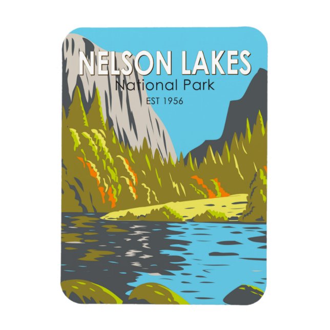 Nelson Lakes Nationalpark Neuseeland Vintag Magnet (Vertikal)