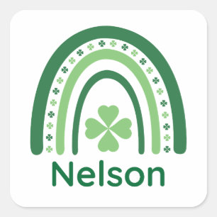 Nelson Name Clover Boho Rainbow Quadratischer Aufkleber