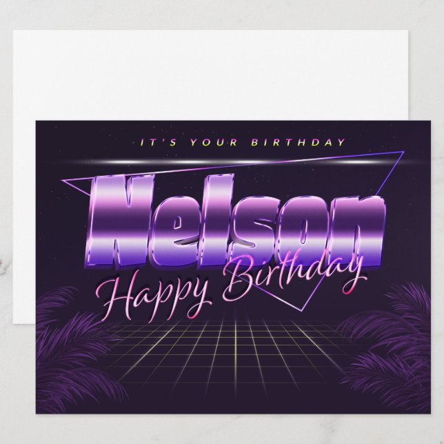 Nelson Nom Prénom lila retro Carte Anniversaire (Devant / Derrière)