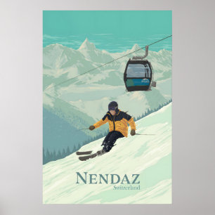 Nendaz Schweiz Skigebiet Reiseplakat Poster