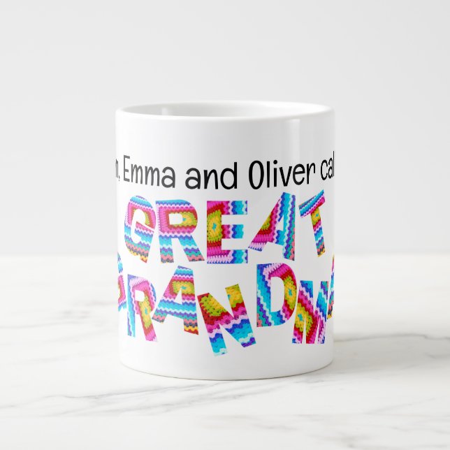 Nennen Sie mir große Oma Crochet Letters Child Nam Jumbo-Tasse (Vorderseite)