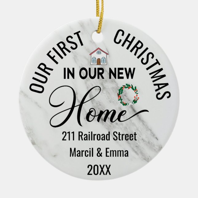 Nennen Sie unsere ersten Weihnachten in unserer ne Keramik Ornament (Vorne)